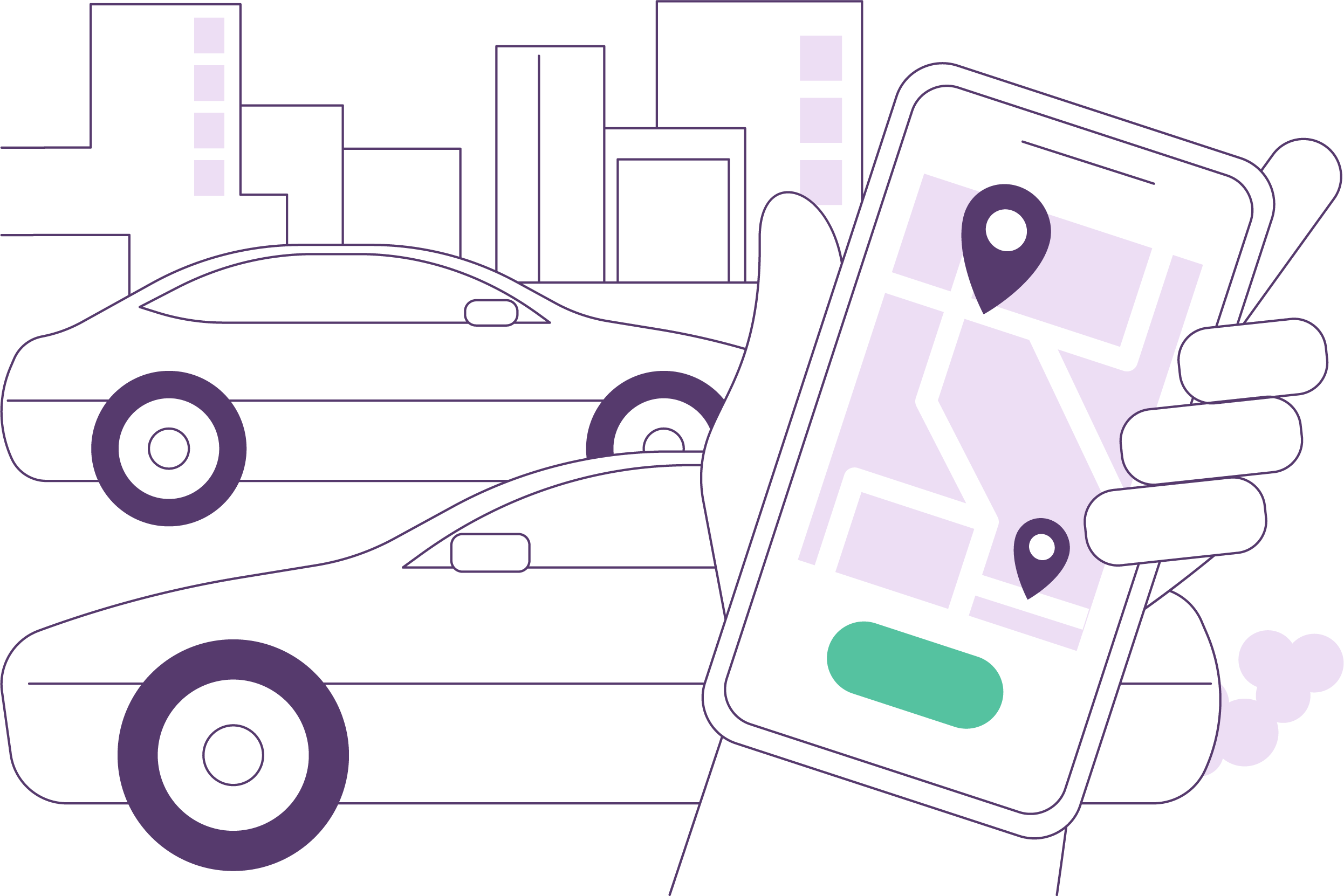 a mobile phone illustration with cars on the background