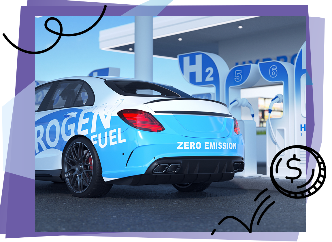 a fuel cell vehicle getting full at a hydrogen station